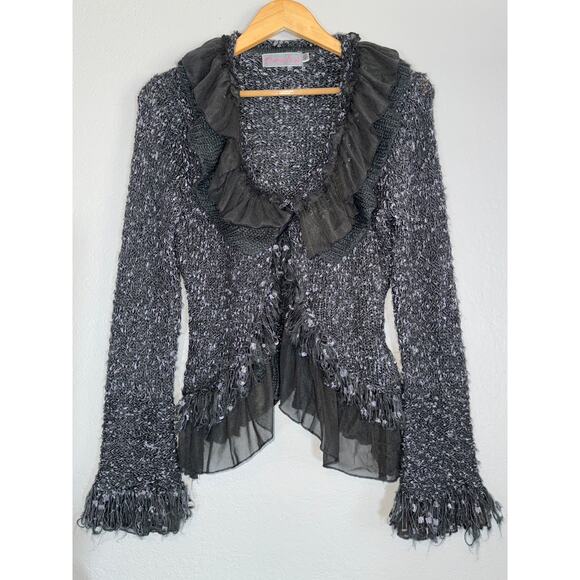 Y2K Silk Wool Delicate Gray One Button Cardigan Sweater Womens Small Fairygoth - Picture 1 of 10